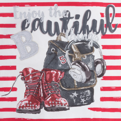 Camiseta Niña Manga larga Estampado botas mochila Rayas SKU 4045 Color Rojo