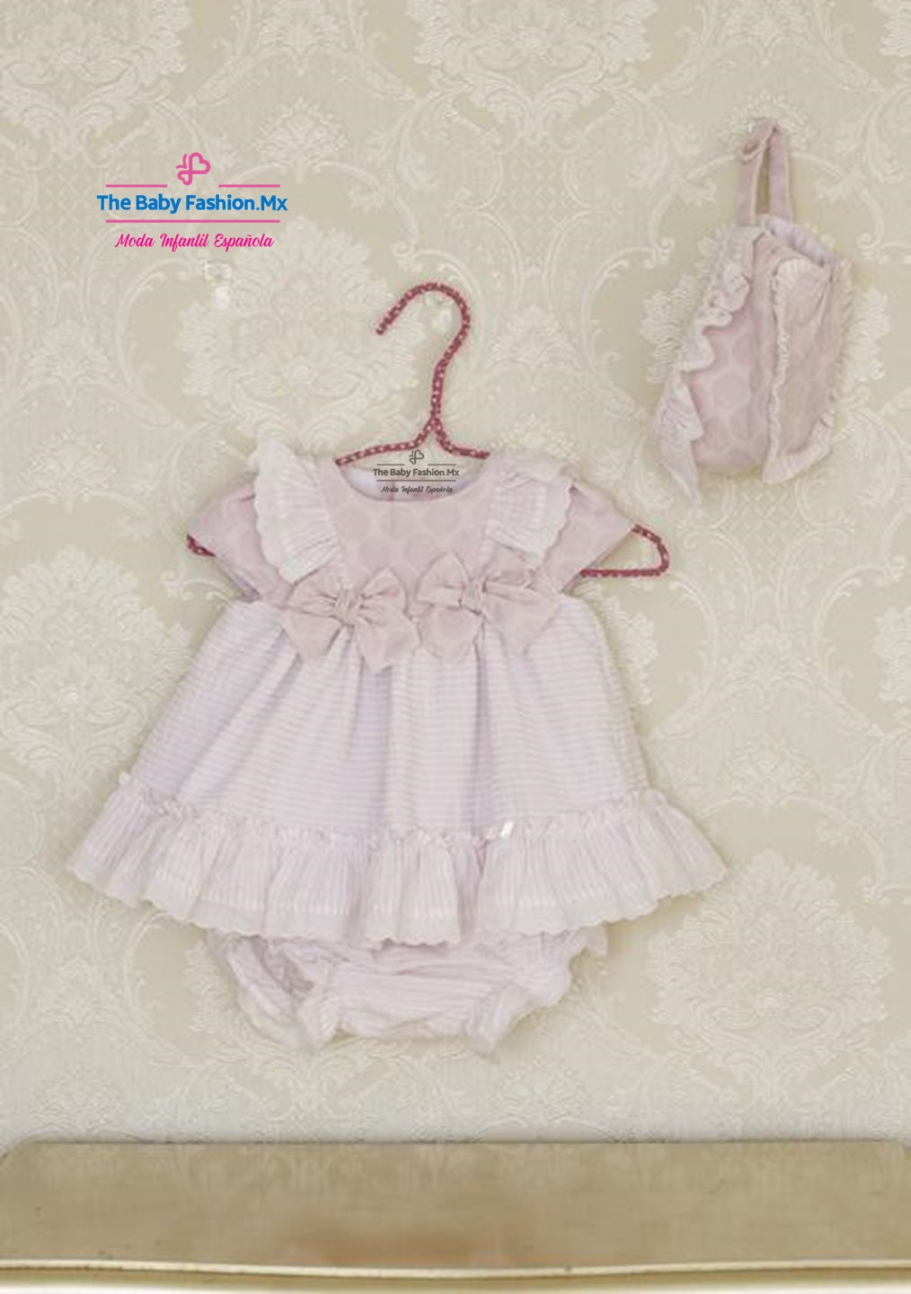 Vestido para bebé con braguita y capota Alta Costura DOLCE PETIT Ref. 25/2011/VBG 02 Rosa