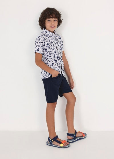 Camisa de manga corta con estampado de algodón para chico Sku 6112 Color 67 Bco-Marino