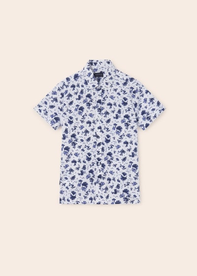 Camisa de manga corta con estampado de algodón para chico Sku 6112 Color 67 Bco-Marino