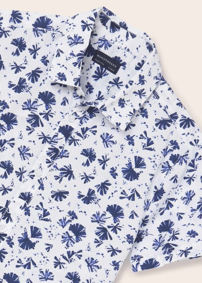 Camisa de manga corta con estampado de algodón para chico Sku 6112 Color 67 Bco-Marino