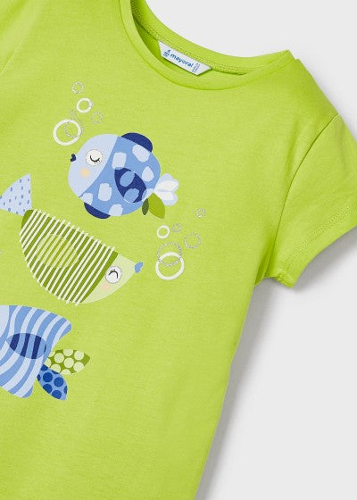 Playera con motivo estampado de algodón sostenible para niña Sku 3070 Color Lima