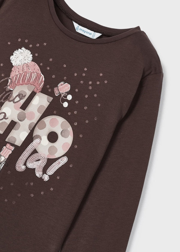 Playera estampada Better Cotton niña Ref. 13-04015-057 Chocolate