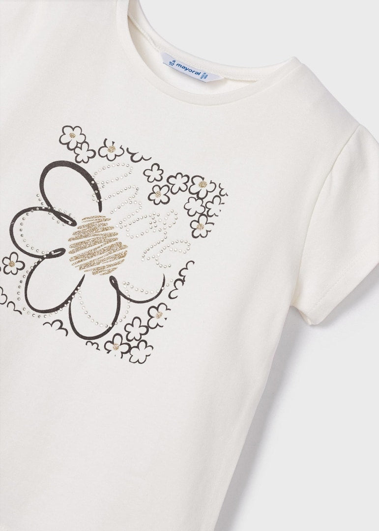 Playera manga corta de algodón sostenible para niña Sku 00174 Crudo