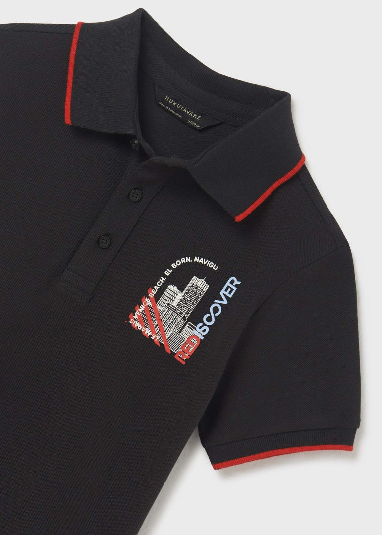 Polo con motivo estampado de algodón sostenible para chico MAYORAL Ref. 23/6108/57 Negro