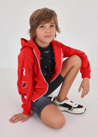 Sudadera con capucha y cremallera para chico Sku 6450 Color Rojo