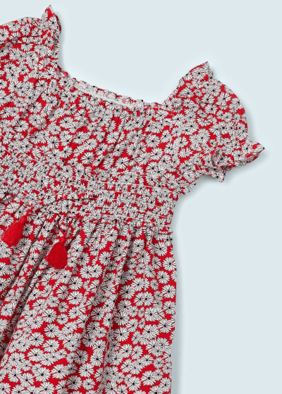 Vestido estampado de algodón sostenible para niña Sku 3924 Color Rojo