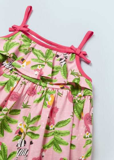 Vestido estampado tropical de algodón sostenible para bebé SKU 1976 Color 24 Flamingo