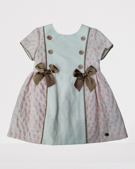 Vestido doble hilo topos rosa combi botones lazos Dolce Petit SKU 2241