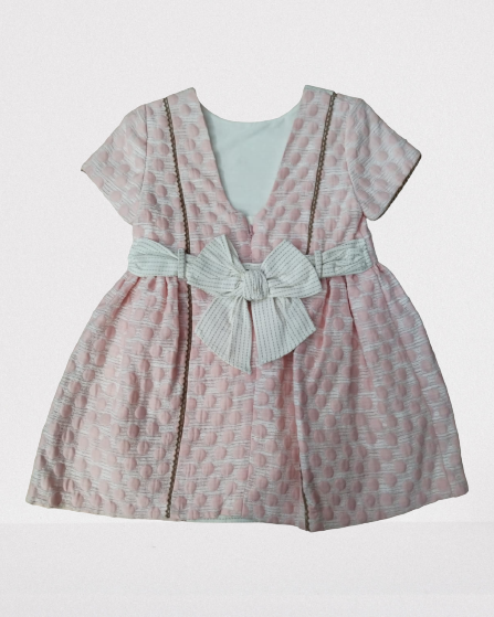 Vestido doble hilo topos rosa combi botones lazos Dolce Petit SKU 2241