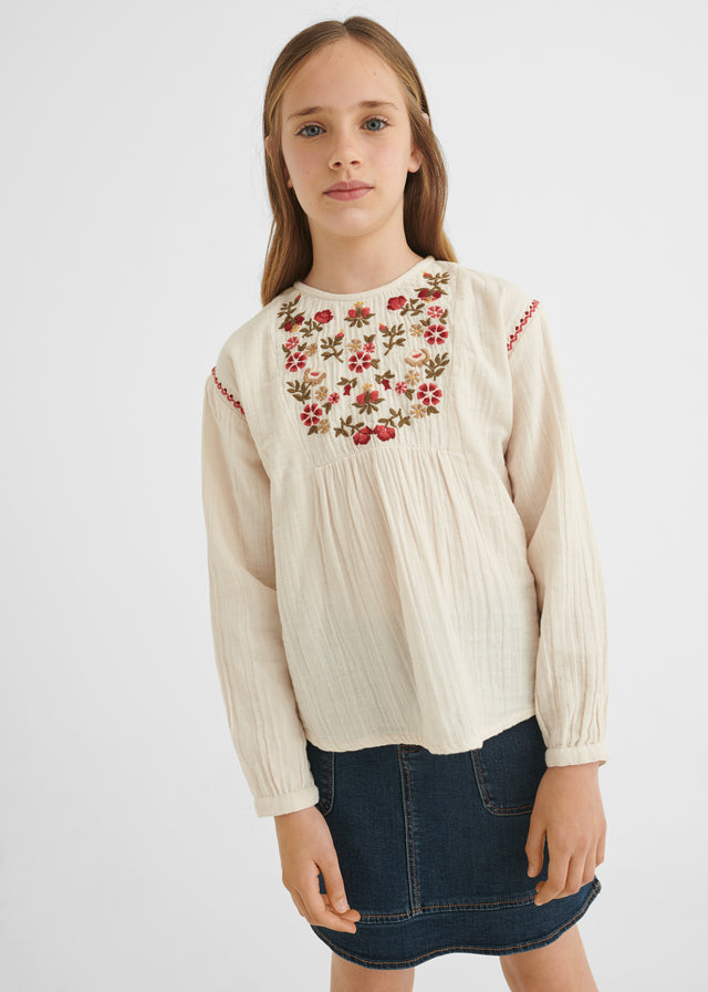Blusa con bordado para chica Art. 12-07172-055 Garbanzo