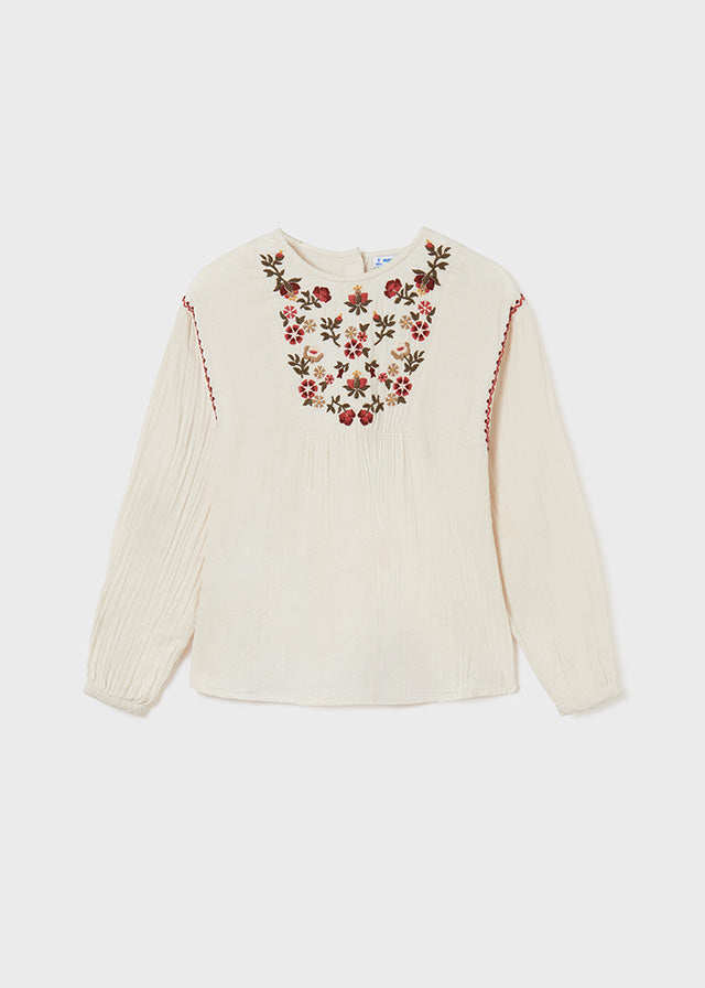 Blusa con bordado para chica Art. 12-07172-055 Garbanzo