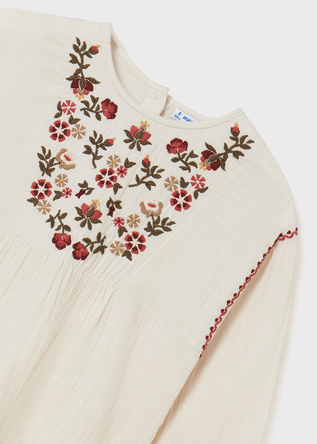 Blusa con bordado para chica Art. 12-07172-055 Garbanzo