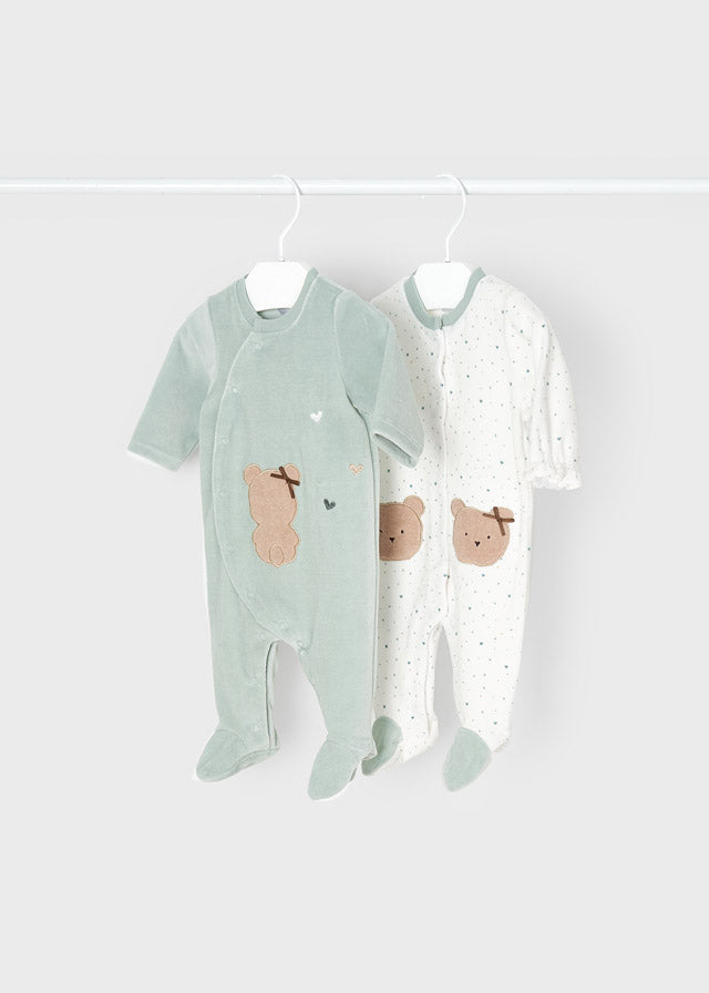 Pack 2 pijamas de punto aterciopelado recién nacido ECOFRIENDS SKU-2613 Lago