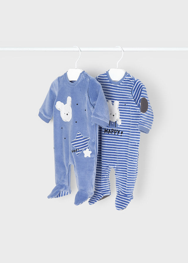 Pack 2 pijamas de punto aterciopelado recién nacido MAYORAL ECOFRIENDS Ref. 12/2632/11 Blue ice