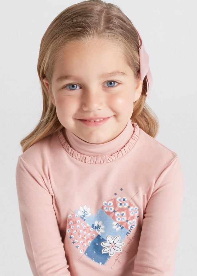 Playera manga larga con gráfica corazón para niña MAYORAL ECOFRIENDS Art. 12/4023/26 Rosado