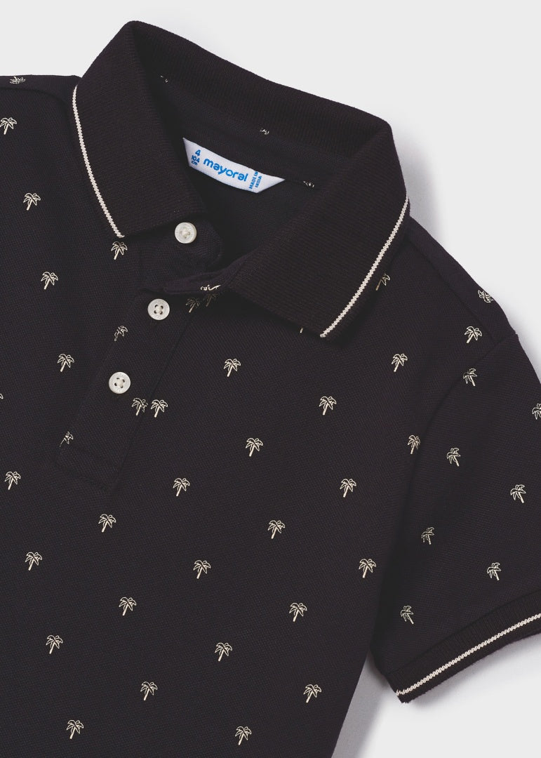 Polo manga corta con estampado de algodón sostenible para niño Art. 23-03150-028 Negro