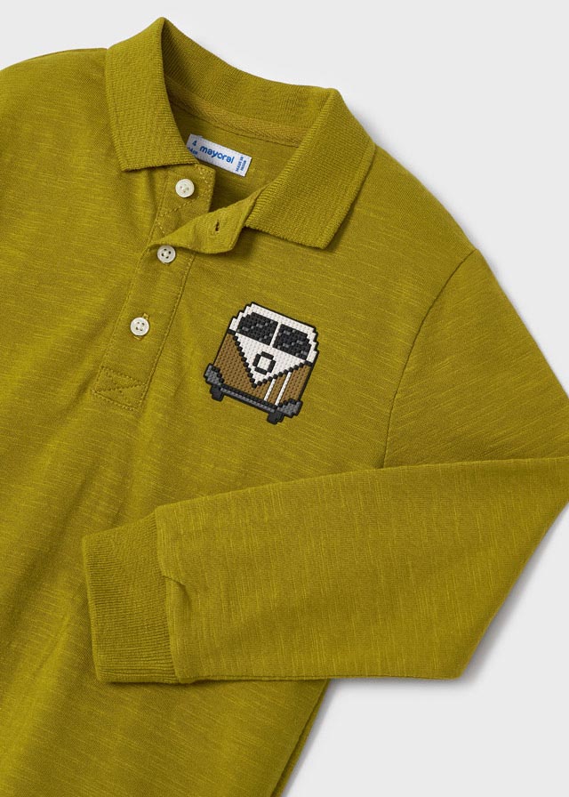 Polo manga larga con aplique para niño MAYORAL Ref 4177/42 Oliva