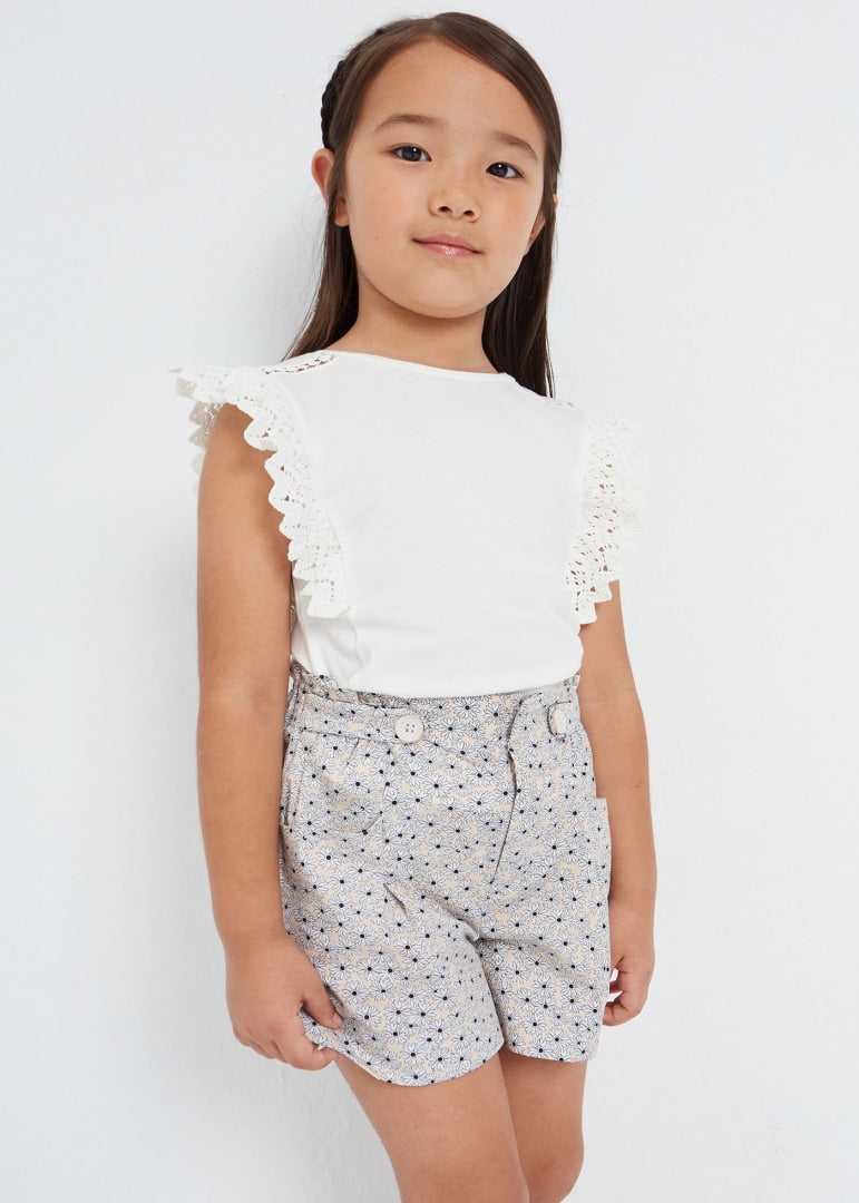 Short estampado de algodón sostenible para niña Art. 23-03206- Almendra