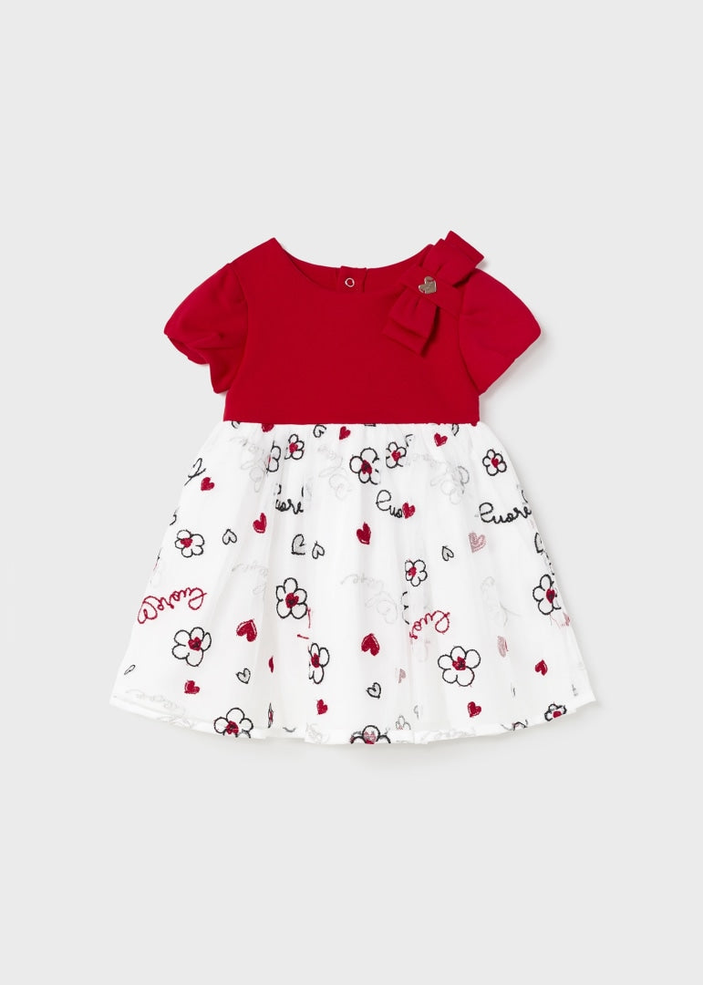 Vestido combinado de tul bordado para bebé Art. 23-01952-029 Rojo