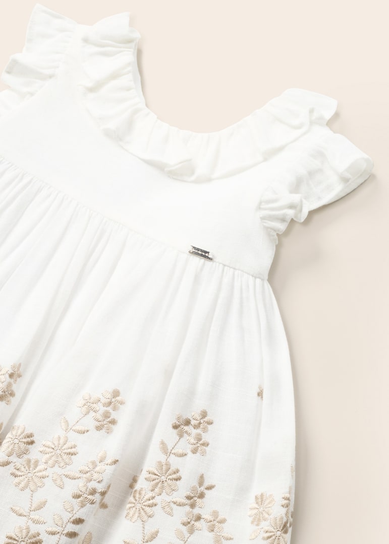 Vestido con motivo bordado y lino para bebé Art. 23-01955-077 Blanco