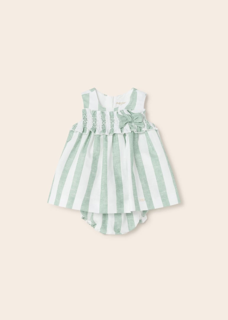 Vestido estampado con cubrepañal de lino para recién nacido Art. 23-01820-060 Aqua