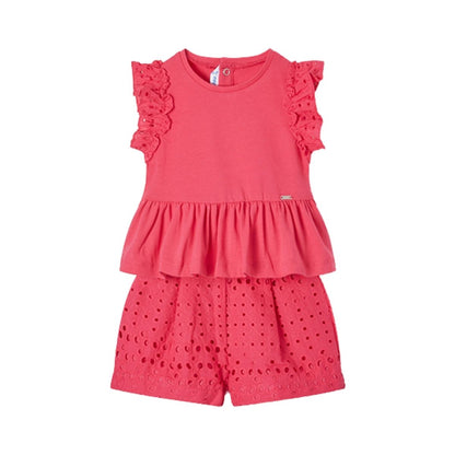 Conjunto 2 Pz Vestido Bermuda Perforado SKU 1246 Color Fucsia