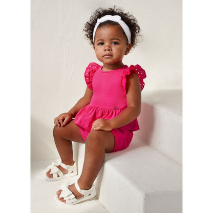 Conjunto 2 Pz Vestido Bermuda Perforado SKU 1246 Color Fucsia