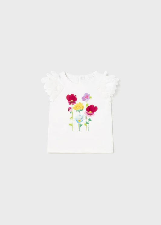 Camiseta Mc Apliques Flor Sku 1006 Color 93 Blanco