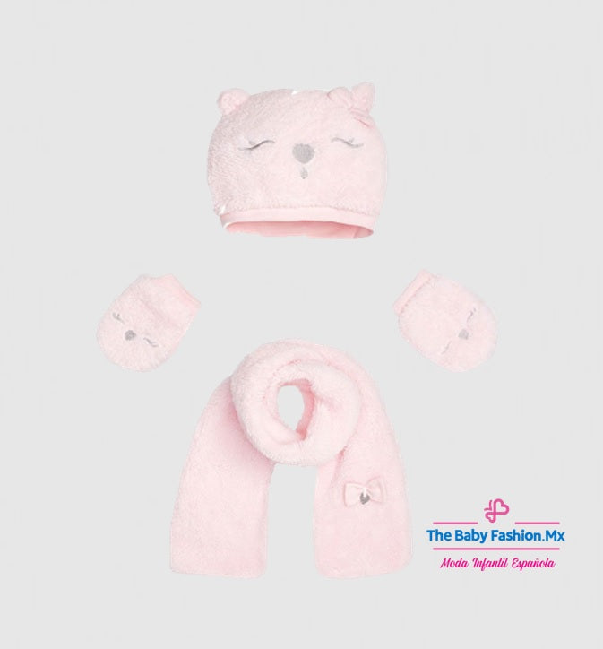 Set de 3 pieza Gorro, manoplas y bufanda para bebé niña MAYORAL Ref. 10241/63 Rosa