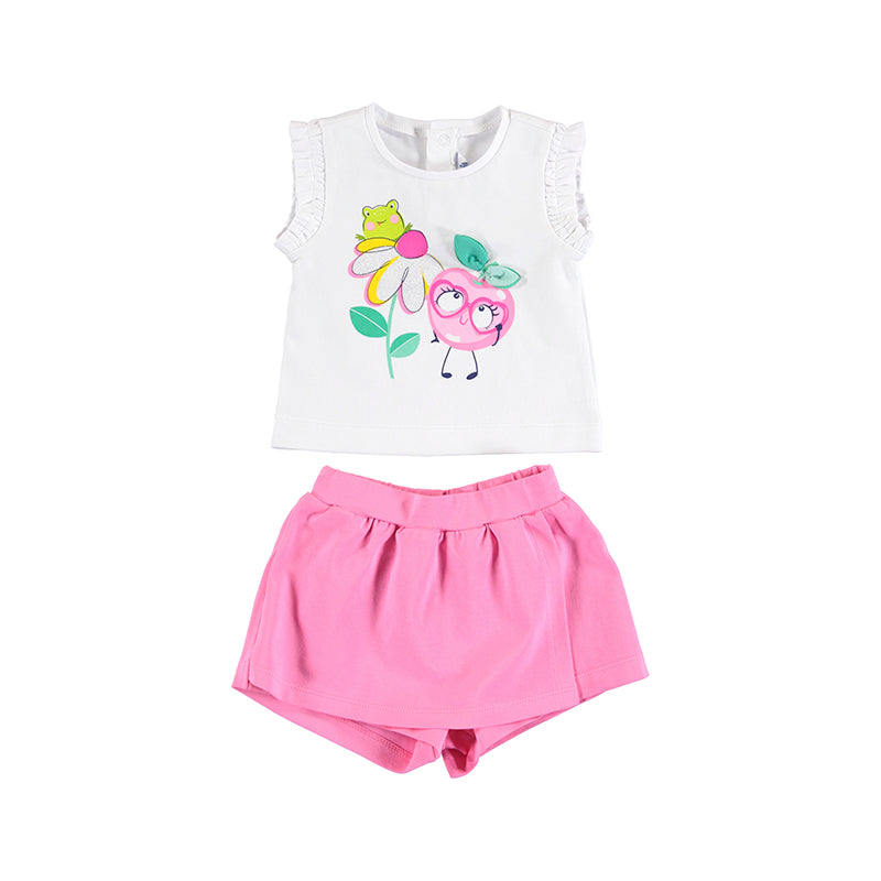Conjunto 2 Pz Short Camiseta Bebe Niña Sin Mangas SKU 1241 Color Camelia