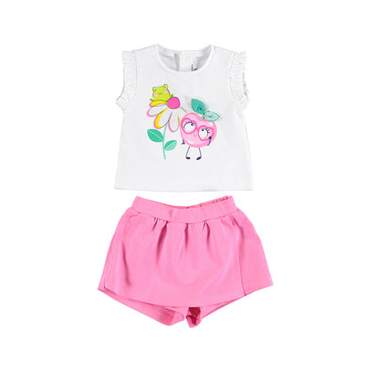 Conjunto 2 Pz Short Camiseta Bebe Niña Sin Mangas SKU 1241 Color Camelia