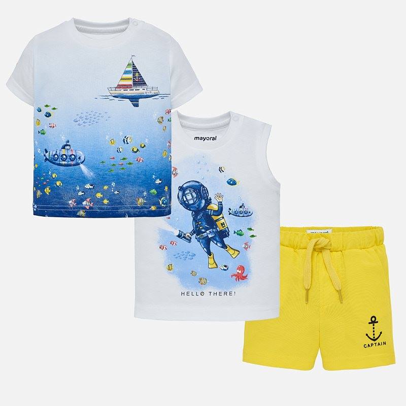 Conjunto camisetas y shorts buzo bebé niño Sku 1644 Color Azul / Banana