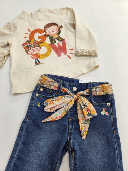 Conjunto Pantalon Largo Tejano  , Semicisne Serigrafiada MAYORAL Ref-2091-2542