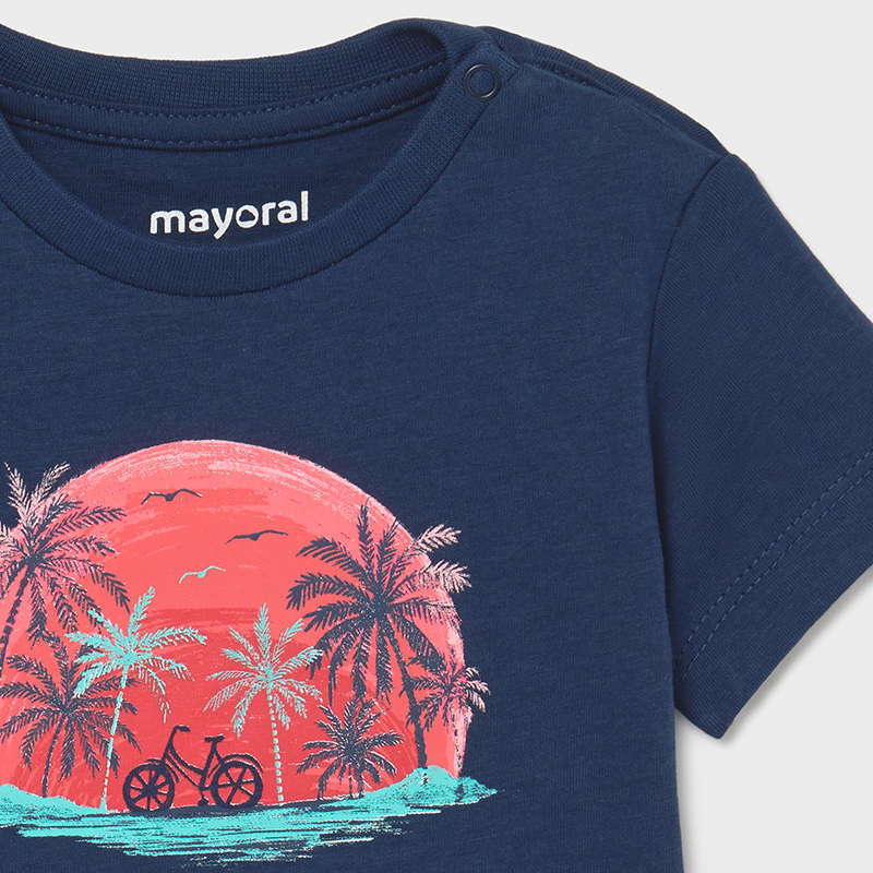 Playera Estampado playa plameras bici Sku 1015 Color Azul