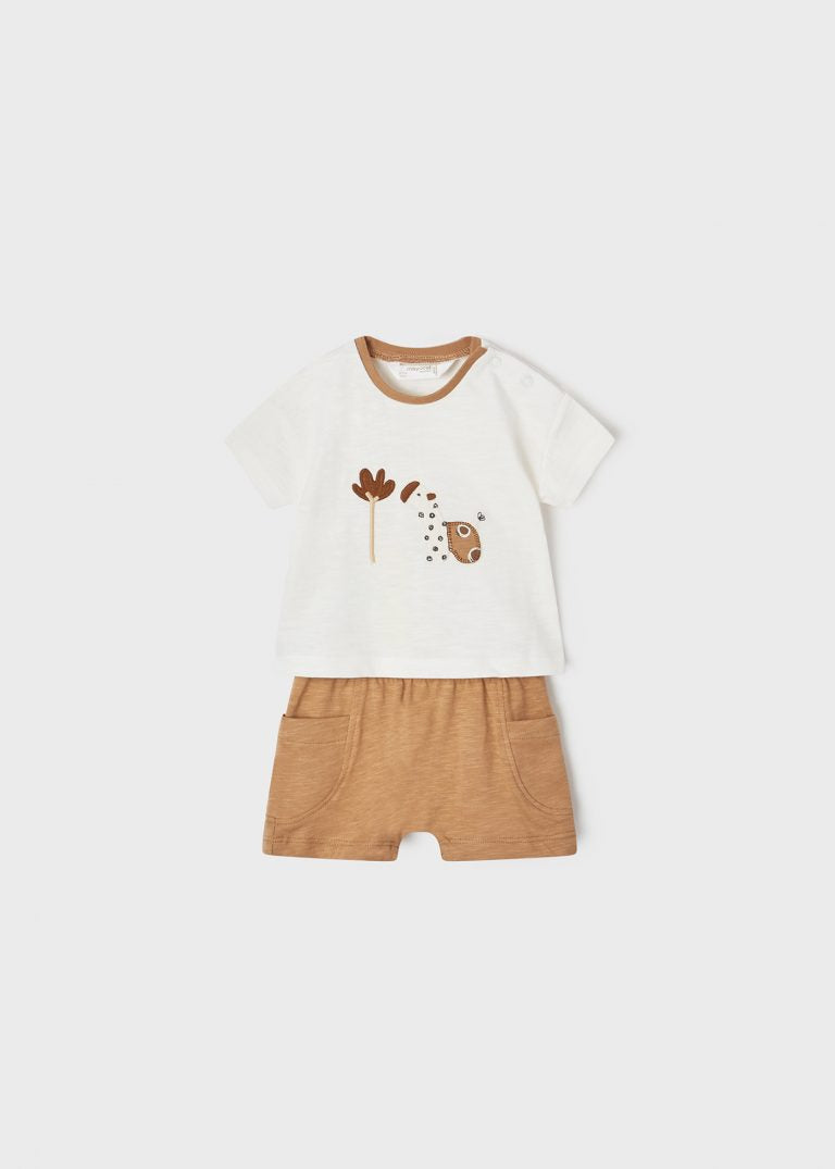 Conjunto algodón bebe camiseta blanca y pantalón camel mayoral  Ref 1650-70 Safari