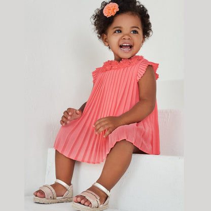 Vestido Plisado Bebe Niña  SKU 1915 Color Coral