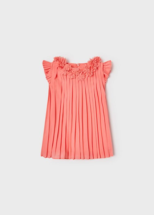 Vestido Plisado Bebe Niña  SKU 1915 Color Coral