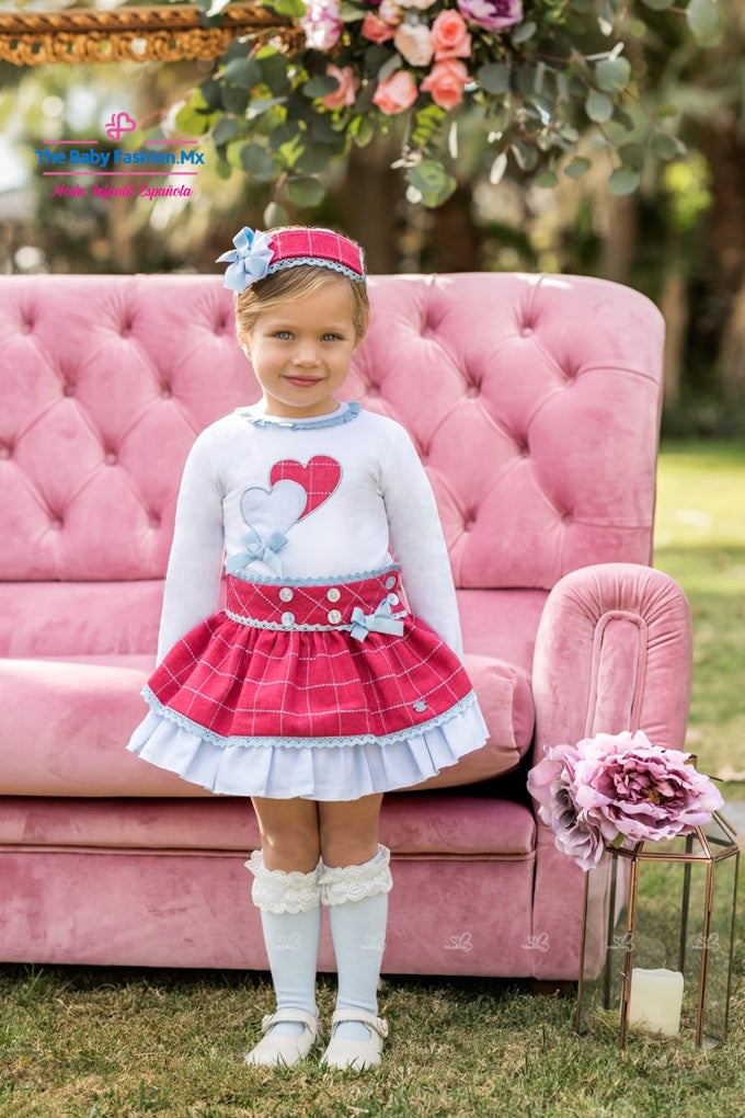 Conjunto 2 pz Falda y Blusa DOLCE PETIT Ref. 24/2210/3 101 Rosa 24/2210/2 01 Blanca