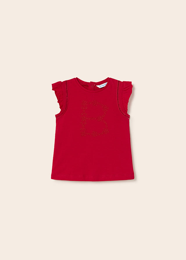 Playera con motivo bordado de algodón sostenible para bebé Sku  1012 Color 87 Rojo