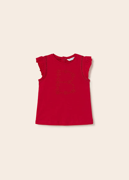 Playera con motivo bordado de algodón sostenible para bebé Sku  1012 Color 87 Rojo