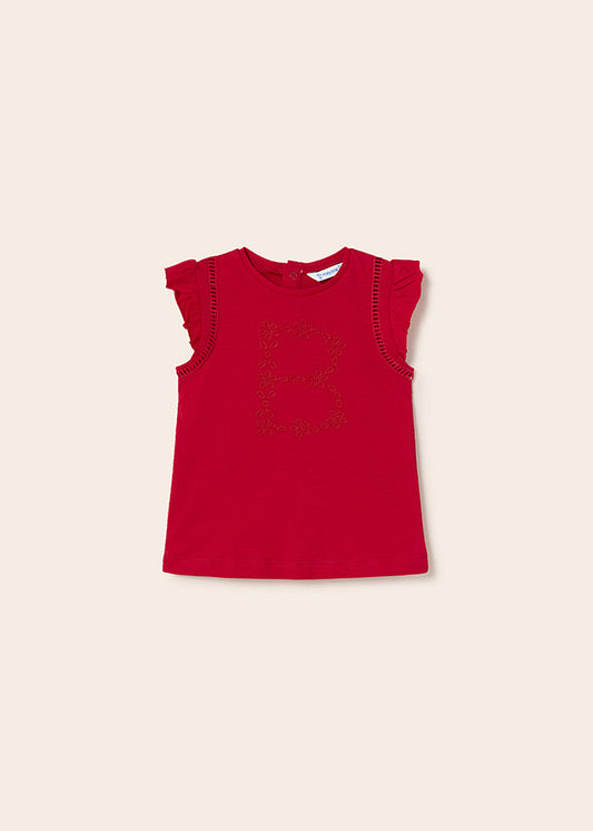 Playera con motivo bordado de algodón sostenible para bebé Sku  1012 Color 87 Rojo