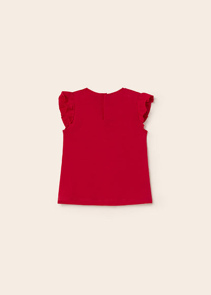 Playera con motivo bordado de algodón sostenible para bebé Sku  1012 Color 87 Rojo
