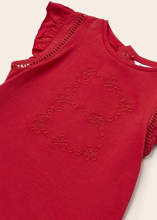Playera con motivo bordado de algodón sostenible para bebé Sku  1012 Color 87 Rojo