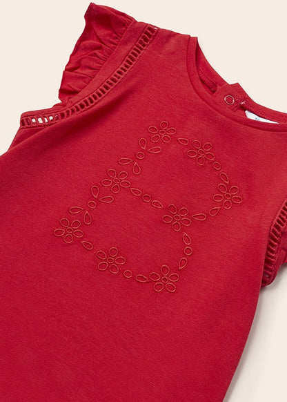 Playera con motivo bordado de algodón sostenible para bebé Sku  1012 Color 87 Rojo