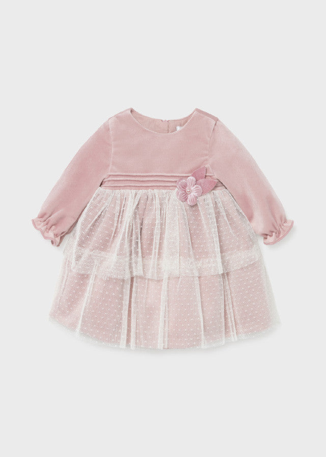 Vestido Ceremonia Terciopelo Rosa Bebé Niña Mayoral 2818