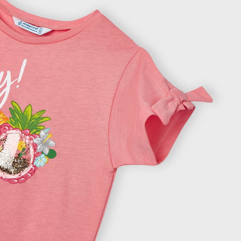 Camiseta con aplicación de gafas para niña Sku 3016 Color Flamingo