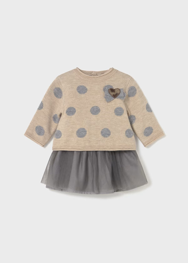 Vestido tricot combinado tul