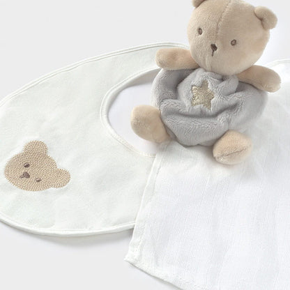 Conjunto 2 Piezas Babero Peluche Oso SKU 19810 Color 46 Gris