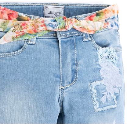 Jeans para niña (azul con bordado) Vaquero Sku 3531 Color Bleached